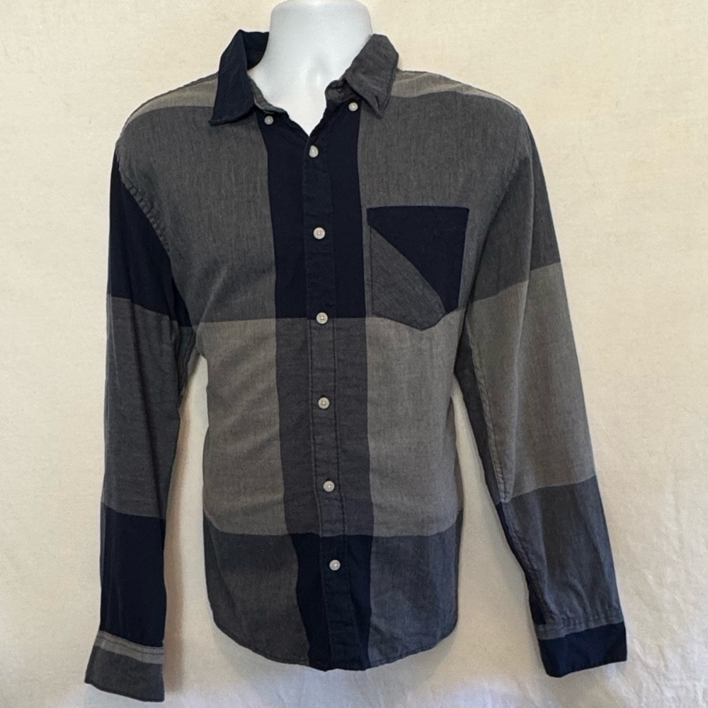 A-85 Men’s Urban Pipeline Blue Plaid Long Sleeve Button Down Shirt Size L